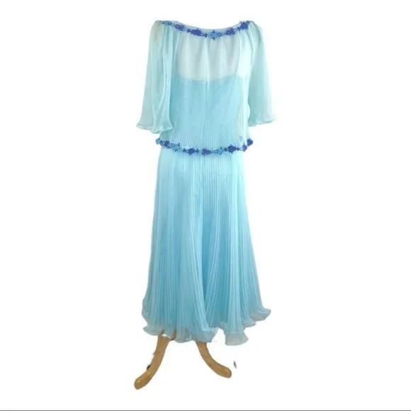 Miss Elliette California 60s Chiffon Dress and Cape VNTG Style 1948B Sky Blue 10 - Picture 9 of 13
